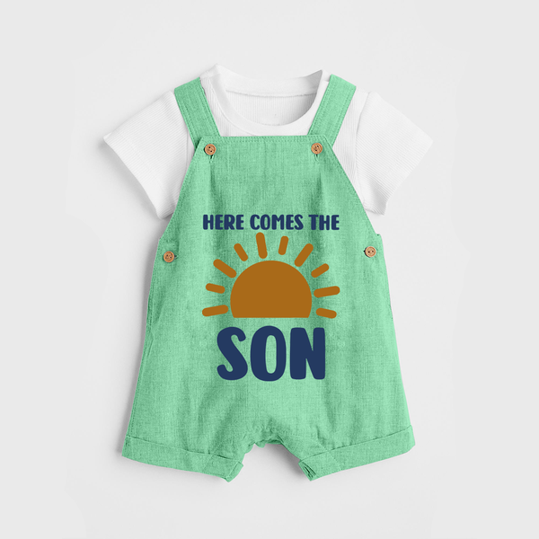 Here Comes the Son Dungaree | Custom Baby Dungaree for Your Little Sunbeam - GREEN - 0 - 5 Months Old (Chest 18")