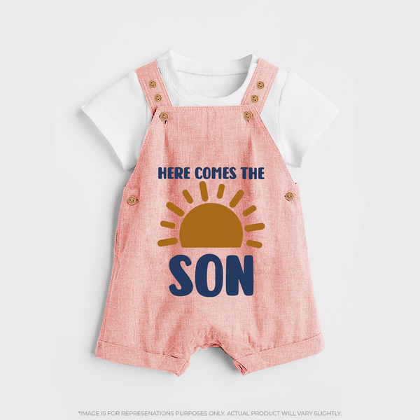 Here Comes the Son Dungaree | Custom Baby Dungaree for Your Little Sunbeam - PEACH - 0 - 5 Months Old (Chest 18")