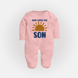 Here Comes the Son Sleep Suit | Custom Baby Sleep Suit for Your Little Sunbeam - BABY PINK - New Born (Chest 7.5")