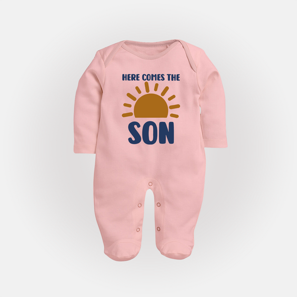 Here Comes the Son Sleep Suit | Custom Baby Sleep Suit for Your Little Sunbeam - BABY PINK - New Born (Chest 7.5")
