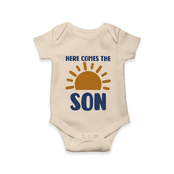 Here Comes the Son Romper | Custom Baby Romper for Your Little Sunbeam - IVORY - New Born (Chest 14")