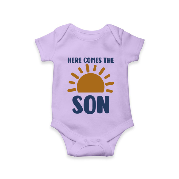 Here Comes the Son Romper | Custom Baby Romper for Your Little Sunbeam - LILAC - New Born (Chest 14")