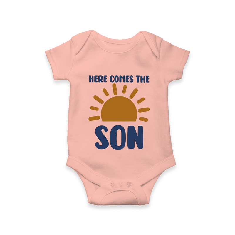 Here Comes the Son Romper | Custom Baby Romper for Your Little Sunbeam - PEACH - New Born (Chest 14")