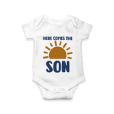 Here Comes the Son Romper | Custom Baby Romper for Your Little Sunbeam - WHITE - New Born (Chest 14")