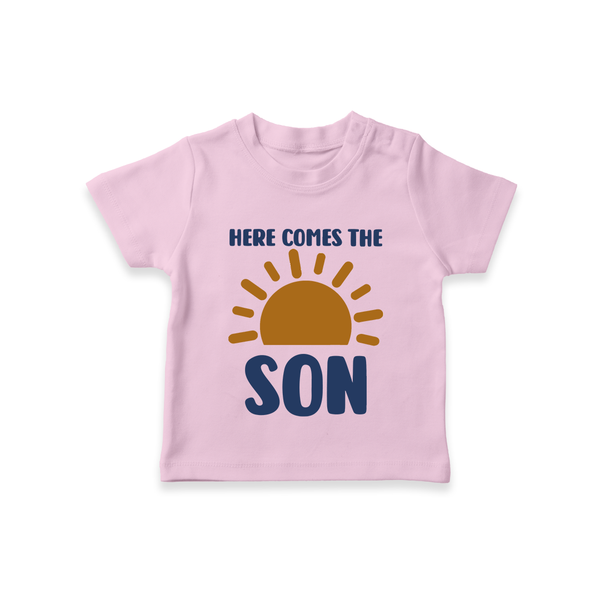 Here Comes the Son TShirt | Custom Baby TShirt for Your Little Sunbeam - BABY PINK - 0-5 Months Old (Chest 17")