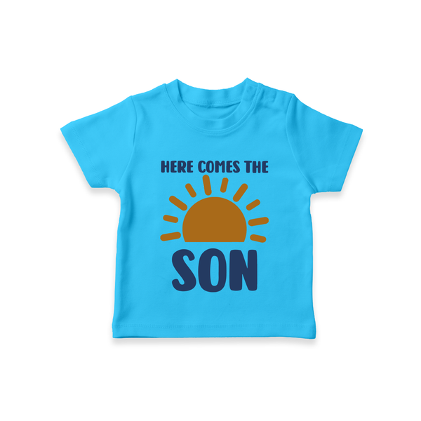 Here Comes the Son TShirt | Custom Baby TShirt for Your Little Sunbeam - SKY BLUE - 0-5 Months Old (Chest 17")