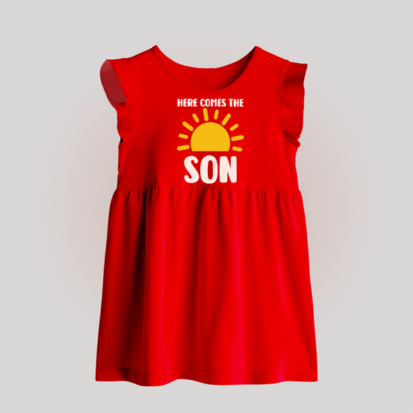 Here Comes the Son Baby Frock | Custom BabyFrock for Your Little Sunbeam - RED - 0 - 3 Months Old (Chest 17")