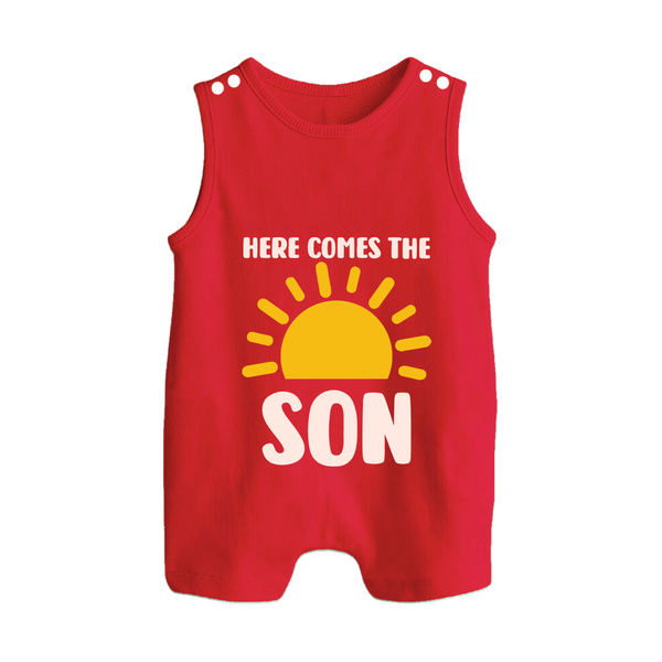 Here Comes the Son Romper Suit | Custom Baby Romper Suit for Your Little Sunbeam - RED - 0 - 5 Months Old (Chest 18")