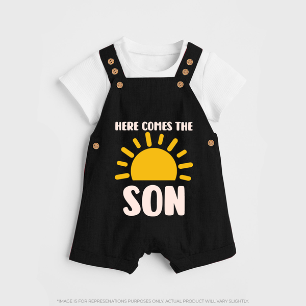 Here Comes the Son Dungaree | Custom Baby Dungaree for Your Little Sunbeam - BLACK - 0 - 5 Months Old (Chest 18")