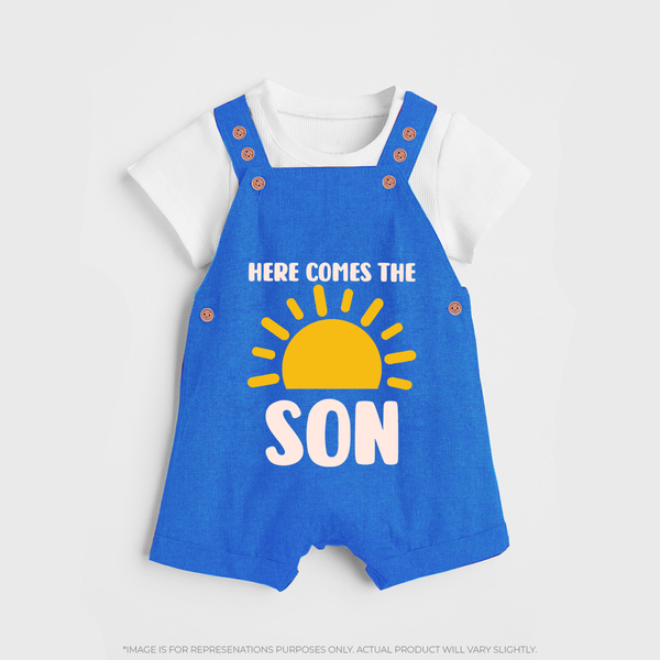 Here Comes the Son Dungaree | Custom Baby Dungaree for Your Little Sunbeam - COBALT BLUE - 0 - 5 Months Old (Chest 18")
