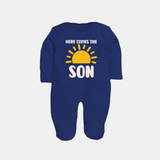 Here Comes the Son Sleep Suit | Custom Baby Sleep Suit for Your Little Sunbeam - NAVY BLUE - New Born (Chest 7.5")
