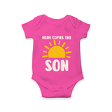 Here Comes the Son Romper | Custom Baby Romper for Your Little Sunbeam - HOT PINK - New Born (Chest 14")