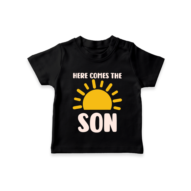 Here Comes the Son TShirt | Custom Baby TShirt for Your Little Sunbeam - BLACK - 0-5 Months Old (Chest 17")