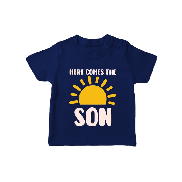 Here Comes the Son TShirt | Custom Baby TShirt for Your Little Sunbeam - NAVY BLUE - 0-5 Months Old (Chest 17")