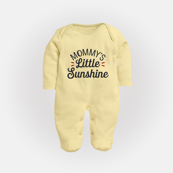 Mommy's Little Sunshine Sleep Suit | Personalized Baby Sleep Suit for Mommy's Sunshine - PASTEL YELLOW - New Born (Chest 7.5")