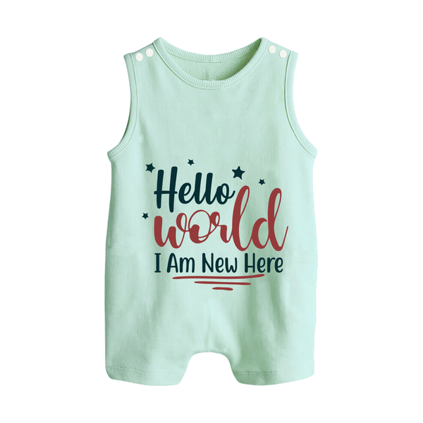 Hello World I Am New Here Romper Suit | Custom Baby Romper Suit for a Newborn Introduction - MINT GREEN - 0 - 5 Months Old (Chest 18")
