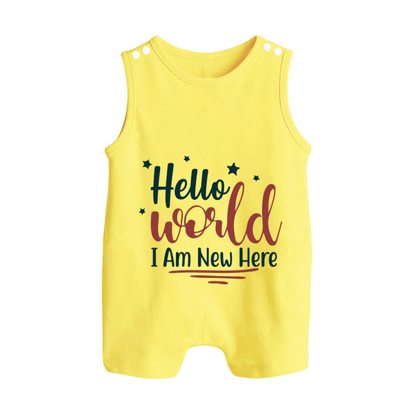 Hello World I Am New Here Romper Suit | Custom Baby Romper Suit for a Newborn Introduction - PASTEL YELLOW - 0 - 5 Months Old (Chest 18")