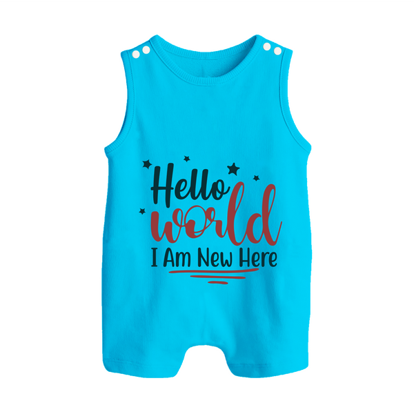 Hello World I Am New Here Romper Suit | Custom Baby Romper Suit for a Newborn Introduction - SKY BLUE - 0 - 5 Months Old (Chest 18")