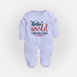 Hello World I Am New Here Sleep Suit | Custom Baby Sleep Suit for a Newborn Introduction - BABY BLUE - New Born (Chest 7.5")