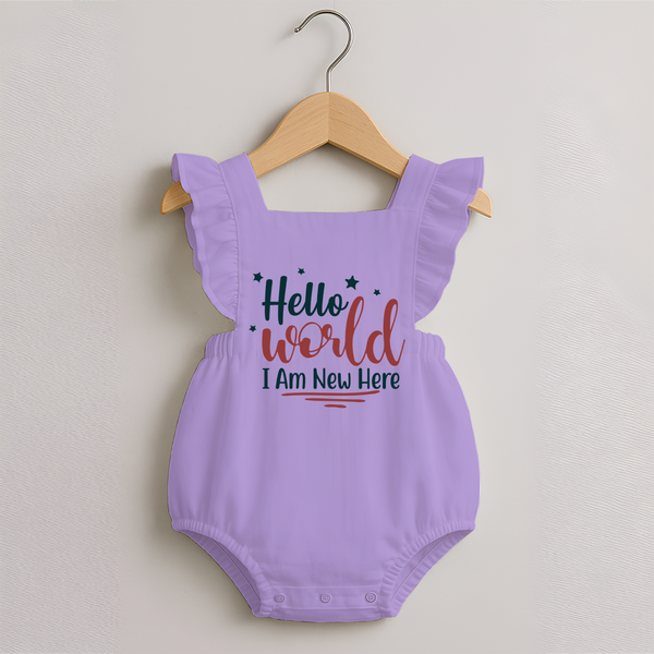 Hello World I Am New Here Romper Frock | Custom Baby Romper Frock for a Newborn Introduction - LILAC - 0 - 3 Months Old (Chest 19")