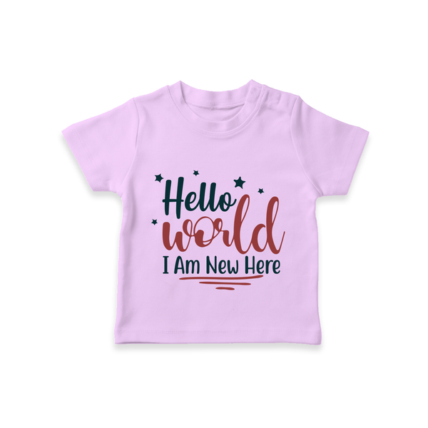 Hello World I Am New Here TShirt | Custom Baby TShirt for a Newborn Introduction - LILAC - 0-5 Months Old (Chest 17")