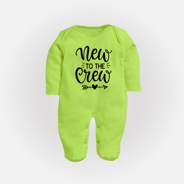 New to the Crew Sleep Suit | Custom Baby Sleep Suit for the New Member of the Family - LIME GREEN - New Born (Chest 7.5")