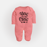 New to the Crew Sleep Suit | Custom Baby Sleep Suit for the New Member of the Family - PEACH - New Born (Chest 7.5")