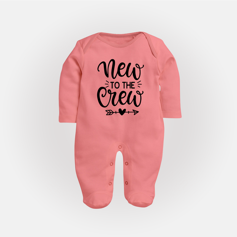 New to the Crew Sleep Suit | Custom Baby Sleep Suit for the New Member of the Family - PEACH - New Born (Chest 7.5")