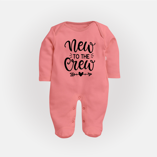 New to the Crew Sleep Suit | Custom Baby Sleep Suit for the New Member of the Family - PEACH - New Born (Chest 7.5")