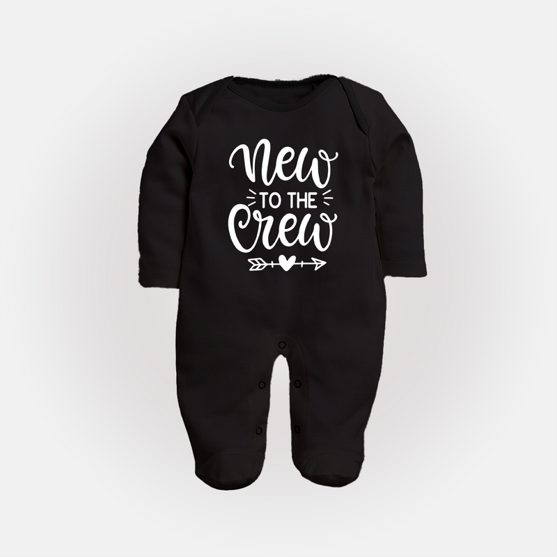 New to the Crew Sleep Suit | Custom Baby Sleep Suit for the New Member of the Family - BLACK - New Born (Chest 7.5")