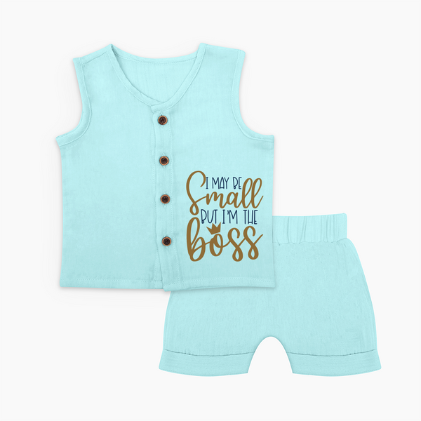 I May Be Small But I'm the Boss Jabla Set | Personalized Baby Jabla Set for Little Leaders - BABY BLUE - 0 - 3 Months Old (Chest 9.8")