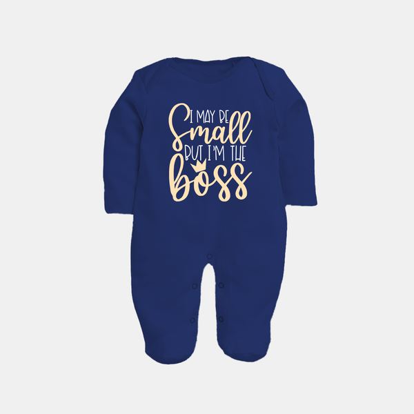 I May Be Small But I'm the Boss Sleep Suit | Personalized Baby Sleep Suit for Little Leaders - NAVY BLUE - New Born (Chest 7.5")