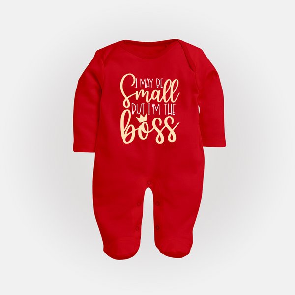 I May Be Small But I'm the Boss Sleep Suit | Personalized Baby Sleep Suit for Little Leaders - RED - New Born (Chest 7.5")