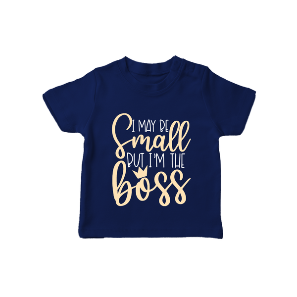 I May Be Small But I'm the Boss TShirt | Personalized Baby TShirt for Little Leaders - NAVY BLUE - 0-5 Months Old (Chest 17")