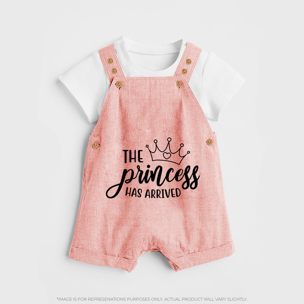 The Princess Has Arrived Dungaree | Custom Baby Dungaree for Your Little Princess - PEACH - 0 - 5 Months Old (Chest 18")