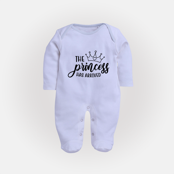 The Princess Has Arrived Sleep Suit | Custom Baby Sleep Suit for Your Little Princess - BABY BLUE - New Born (Chest 7.5")