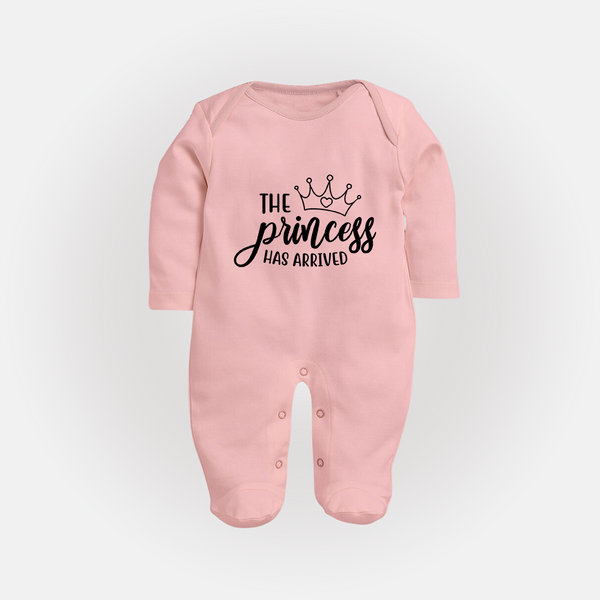 The Princess Has Arrived Sleep Suit | Custom Baby Sleep Suit for Your Little Princess - BABY PINK - New Born (Chest 7.5")