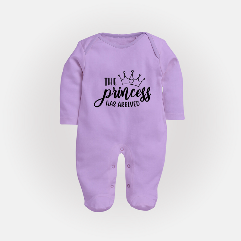 The Princess Has Arrived Sleep Suit | Custom Baby Sleep Suit for Your Little Princess - LILAC - New Born (Chest 7.5")