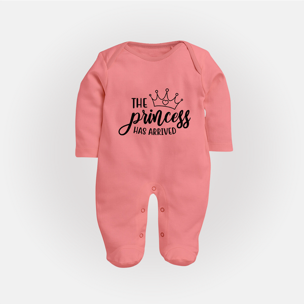 The Princess Has Arrived Sleep Suit | Custom Baby Sleep Suit for Your Little Princess - PEACH - New Born (Chest 7.5")