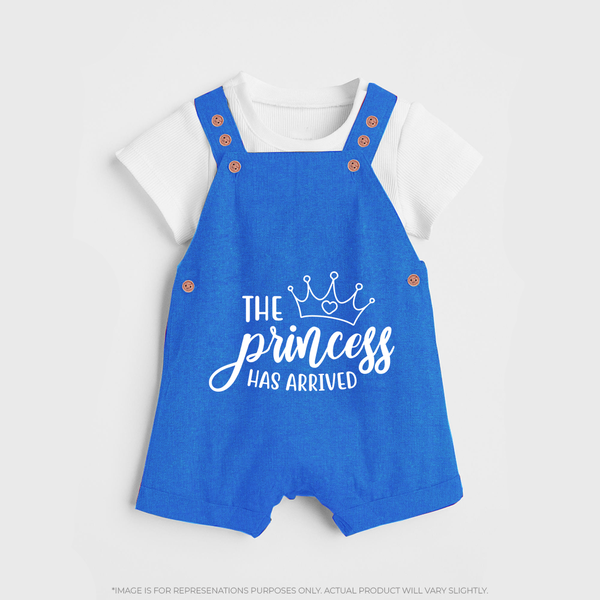 The Princess Has Arrived Dungaree | Custom Baby Dungaree for Your Little Princess - COBALT BLUE - 0 - 5 Months Old (Chest 18")