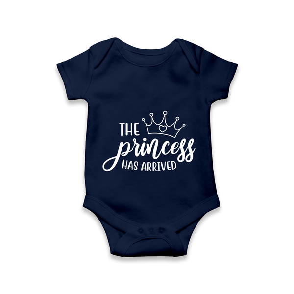 The Princess Has Arrived Romper | Custom Baby Romper for Your Little Princess - NAVY BLUE - New Born (Chest 14")