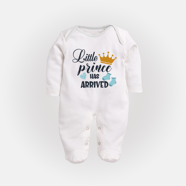 Little Prince Has Arrived Sleep Suit | Personalized Baby Sleep Suit for Your Little Prince - WHITE - New Born (Chest 7.5")