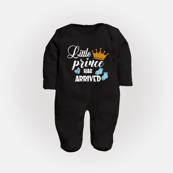 Little Prince Has Arrived Sleep Suit | Personalized Baby Sleep Suit for Your Little Prince - BLACK - New Born (Chest 7.5")