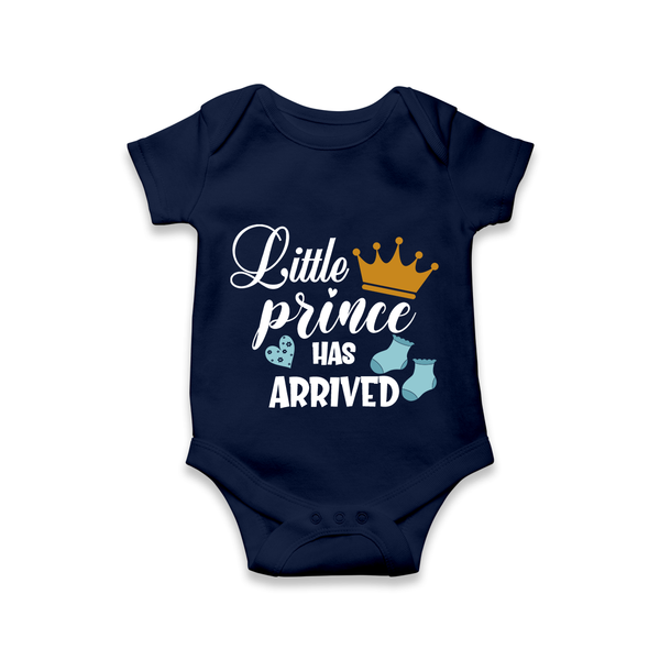 Little Prince Has Arrived Romper | Personalized Baby Romper for Your Little Prince - NAVY BLUE - New Born (Chest 14")