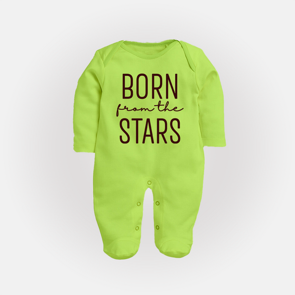 Born From the Stars Sleep Suit | Custom Baby Sleep Suit for Your Little Miracle - LIME GREEN - New Born (Chest 7.5")