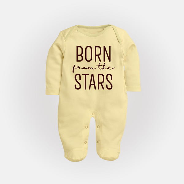 Born From the Stars Sleep Suit | Custom Baby Sleep Suit for Your Little Miracle - PASTEL YELLOW - New Born (Chest 7.5")
