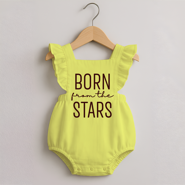 Born From the Stars Romper Frock | Custom Baby Romper Frock for Your Little Miracle - PASTEL YELLOW - 0 - 3 Months Old (Chest 19")