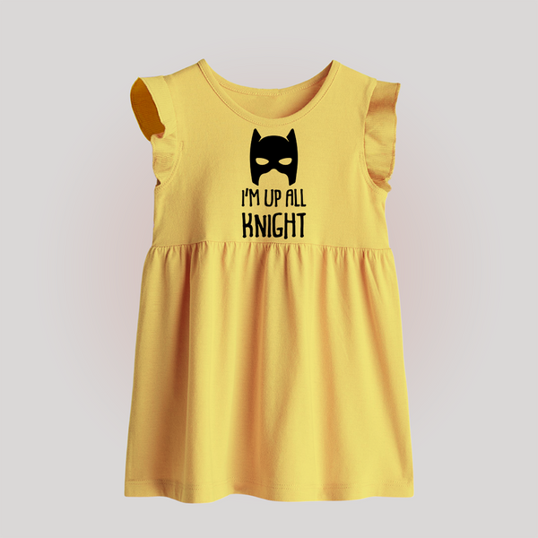I'm Up All Night Baby Frock | Personalized BabyFrock for Night Owls - PASTEL YELLOW - 0 - 3 Months Old (Chest 17")