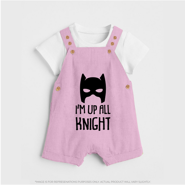 I'm Up All Night Dungaree | Personalized Baby Dungaree for Night Owls - BABY PINK - 0 - 5 Months Old (Chest 18")