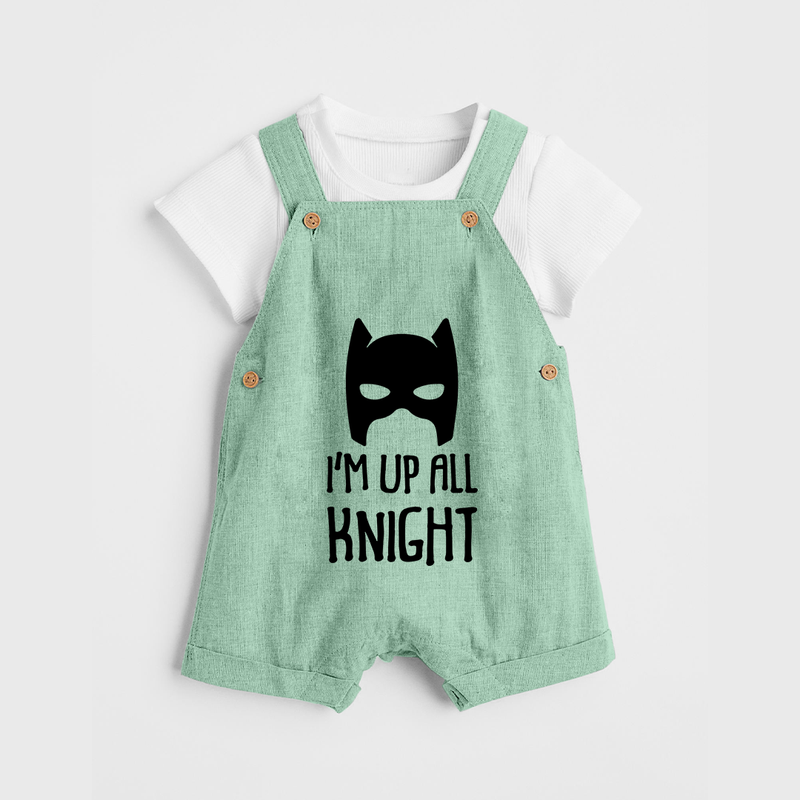 I'm Up All Night Dungaree | Personalized Baby Dungaree for Night Owls - MINT GREEN - 0 - 5 Months Old (Chest 18")